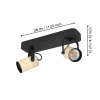 Eglo Lighting Cayuca Black / Light Wood Spotlights - 2 Light Spot 900437N - Dimensions