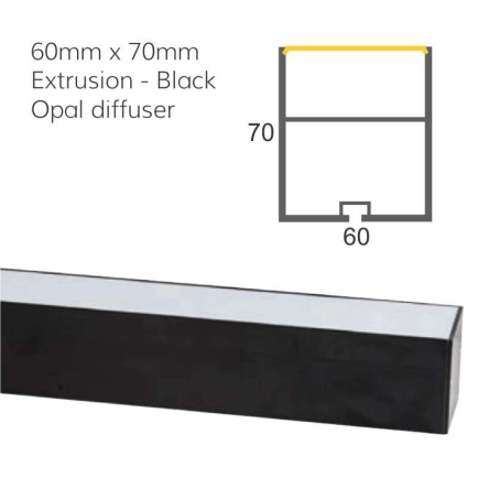 60mm x 70mm Aluminium Profile - Extrusions for LED Strip - Black