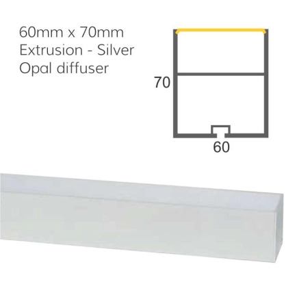 60mm x 70mm Aluminium Extrusion for LED Strip - Silver