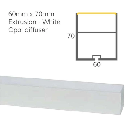 60mm x 70mm Aluminium Extrusion for LED Strip - White