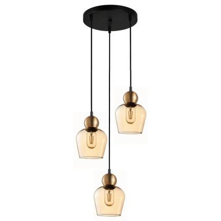 CLA Lighting Champan 3lt Cord drop pendant -  Amber Glass 