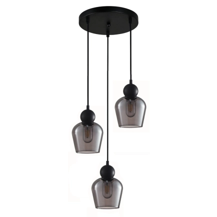CLA Lighting Champan 3lt Cord drop pendant -  Smoke Glass 