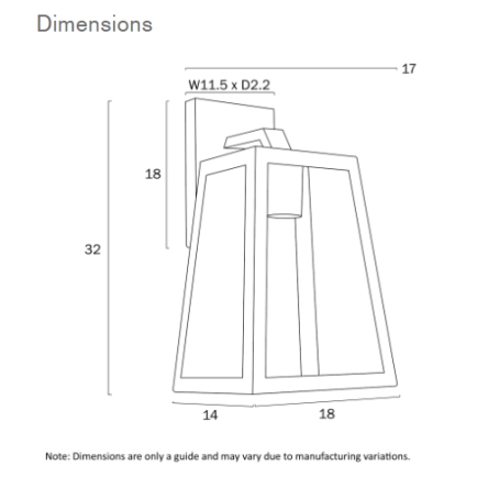 Telbix Cosca 180 Exterior Wall Light - Dimensions