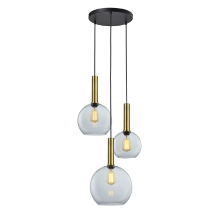 Ailia Imports Boston 3 Light Cord Drop pendant - Antique Brass / Clear Glass