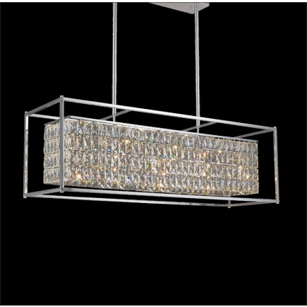 Ailia Imports Madeline Rectangular Chrome crystal pendant light