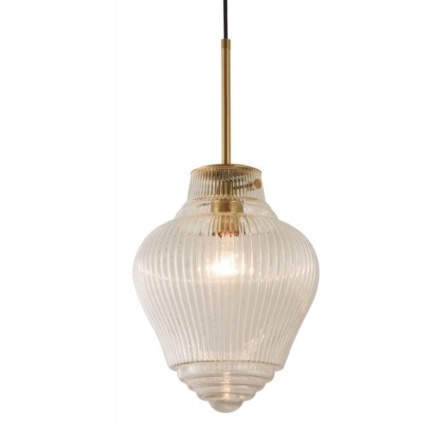 Lode Lighting Ridge 1 Light Satin Brass Pendant - Ribbed Glass