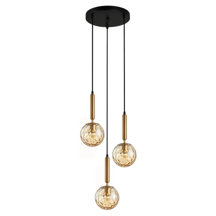 CLA Trattino1 3 Light Cord Drop Pendant light - Amber Glasses