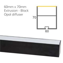 60mm x 70mm Aluminium Profile - Extrusions for LED Strip - Black