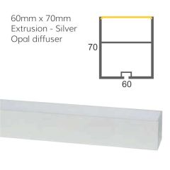 60mm x 70mm Aluminium Extrusion for LED Strip - Silver
