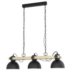Eglo Lubenham 3 Light Black / Timber Pendant light 43163N