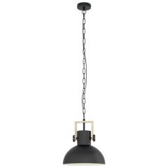 Eglo Lubenham 1 Light Pendant Black / Timber 43162N