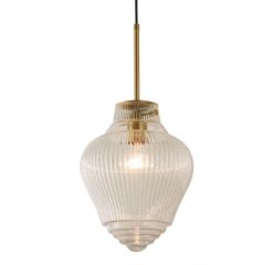 Lode Lighting Ridge 1 Light Satin Brass Pendant - Ribbed Glass
