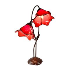 G&G Brothers TL-AL8RD Red Twin Lotus Tiffany Table Lamp