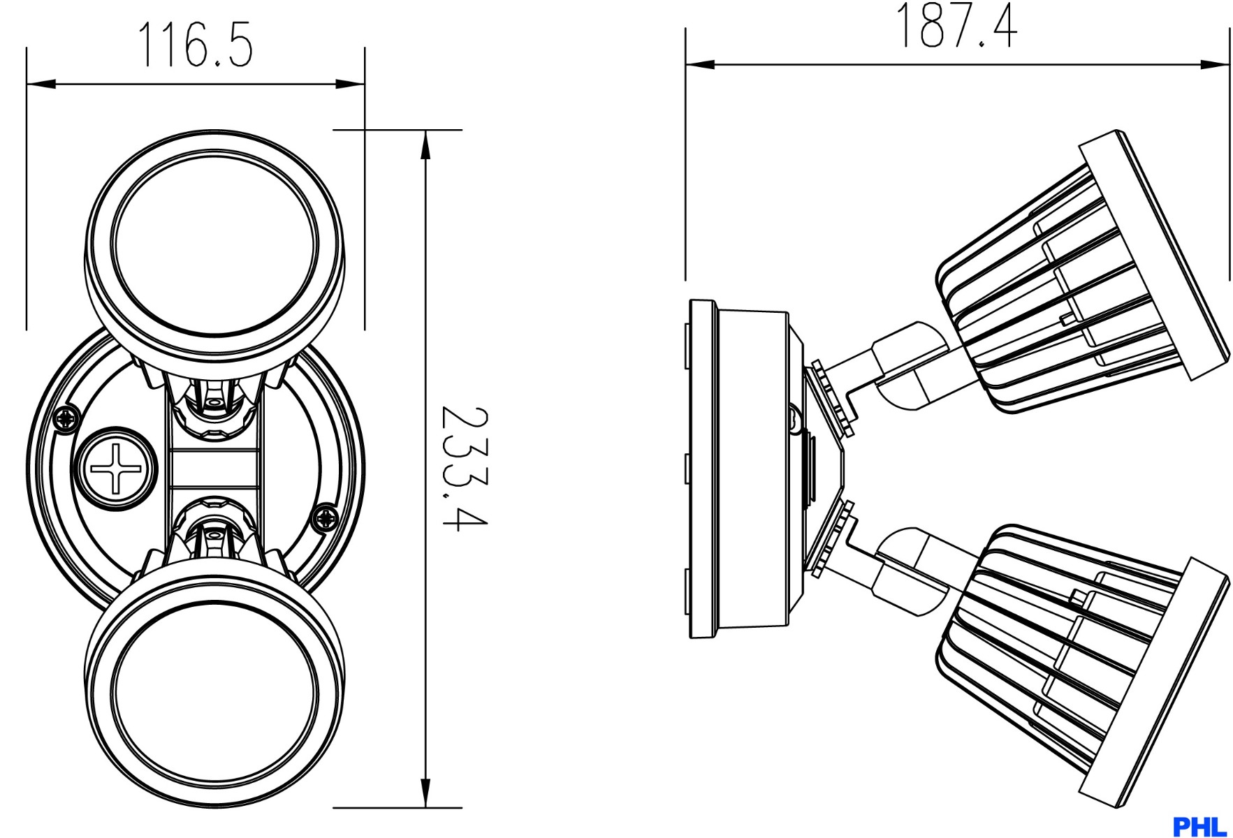PHL4265 Zip Twin 15w LED Floodlight - Size