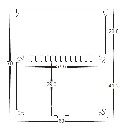 60mm x 70mm Aluminium Extrusion - size
