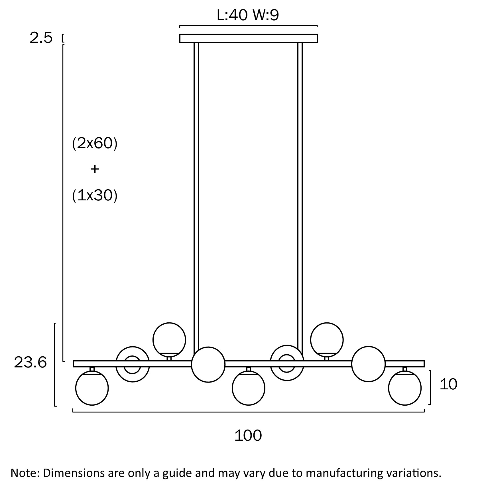 Telbix Lighting Moran 9 Light Dimensions