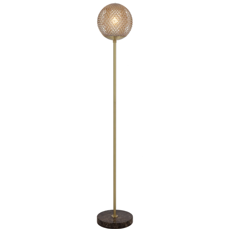 Telbix Lighting Elwick Floor Lamp Amber Glass with Brown Marble Base