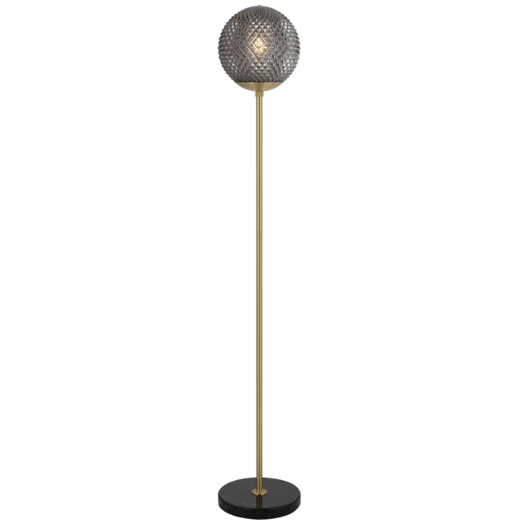 Telbix Lighting Elwick Floor Lamp Black Glass with Black Marble Base
