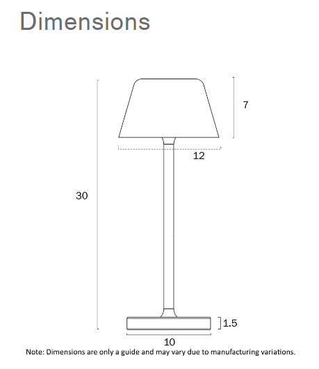 Telbix Briana Rechargeable Desk Lamp - Dimensions