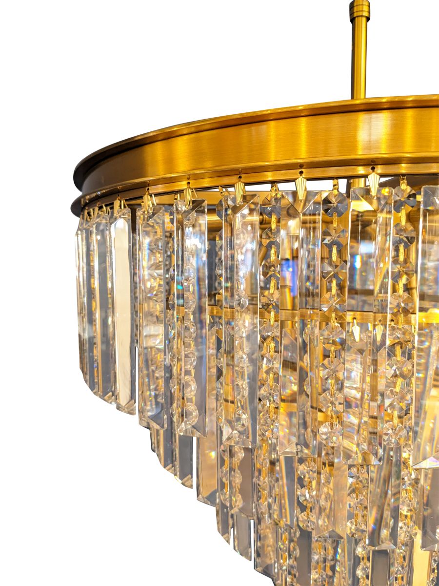 Ailia Imports Caden 600mm Aged Gold Clear Crystal Pendant Light - closeup