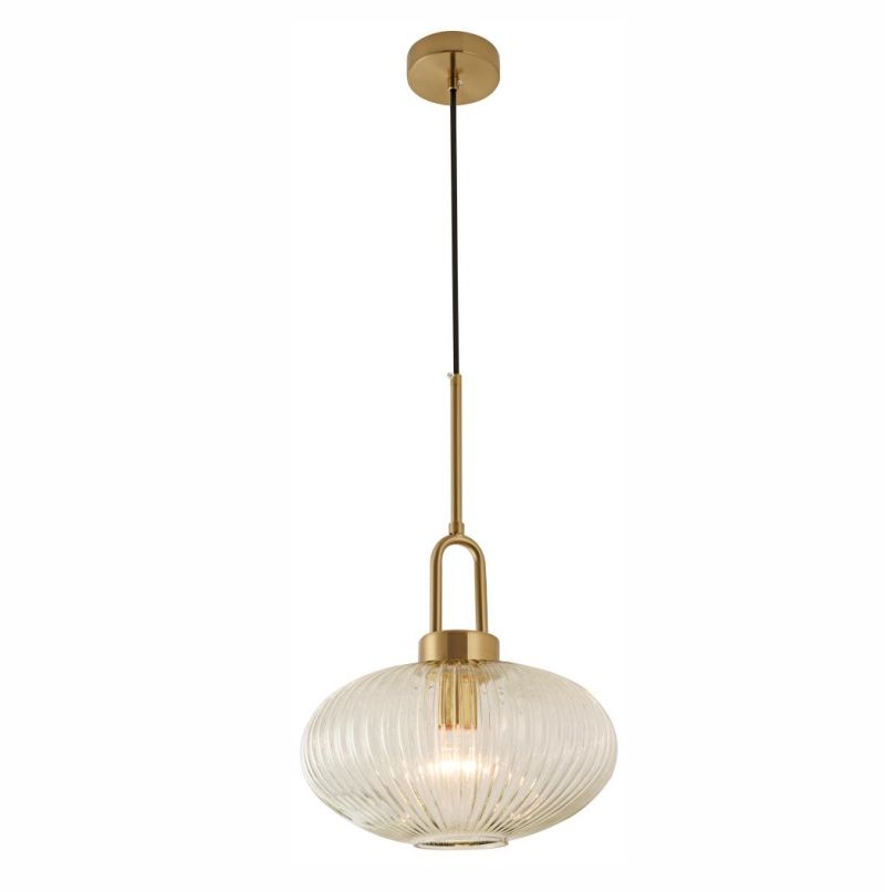Lode Lighting Cape 1 Light Pendant - Satin Brass - Ribbed Glass - full