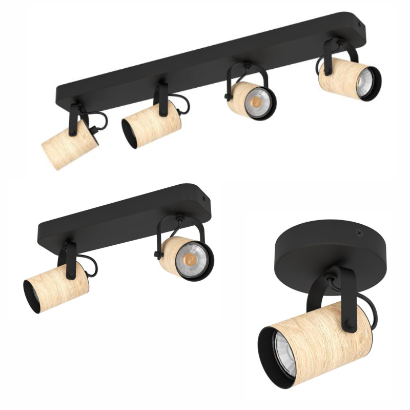 Eglo Lighting Cayuca Black / Light Wood Spotlights - Group