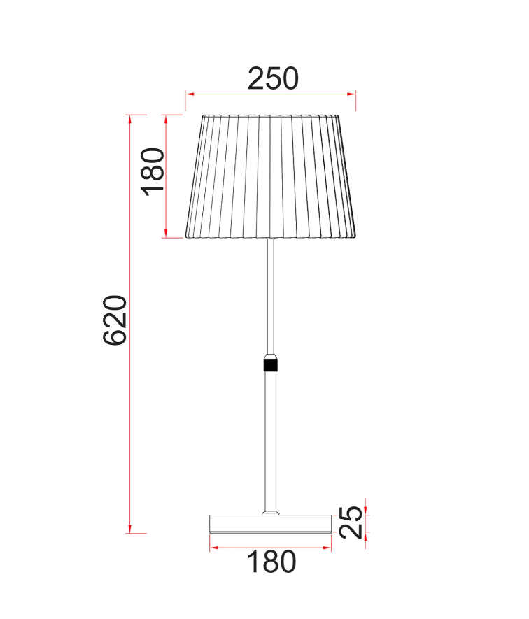 CLA Lighting Crecer Table Lamp - White and Brass highlights - Pleated white shade - Dimensions