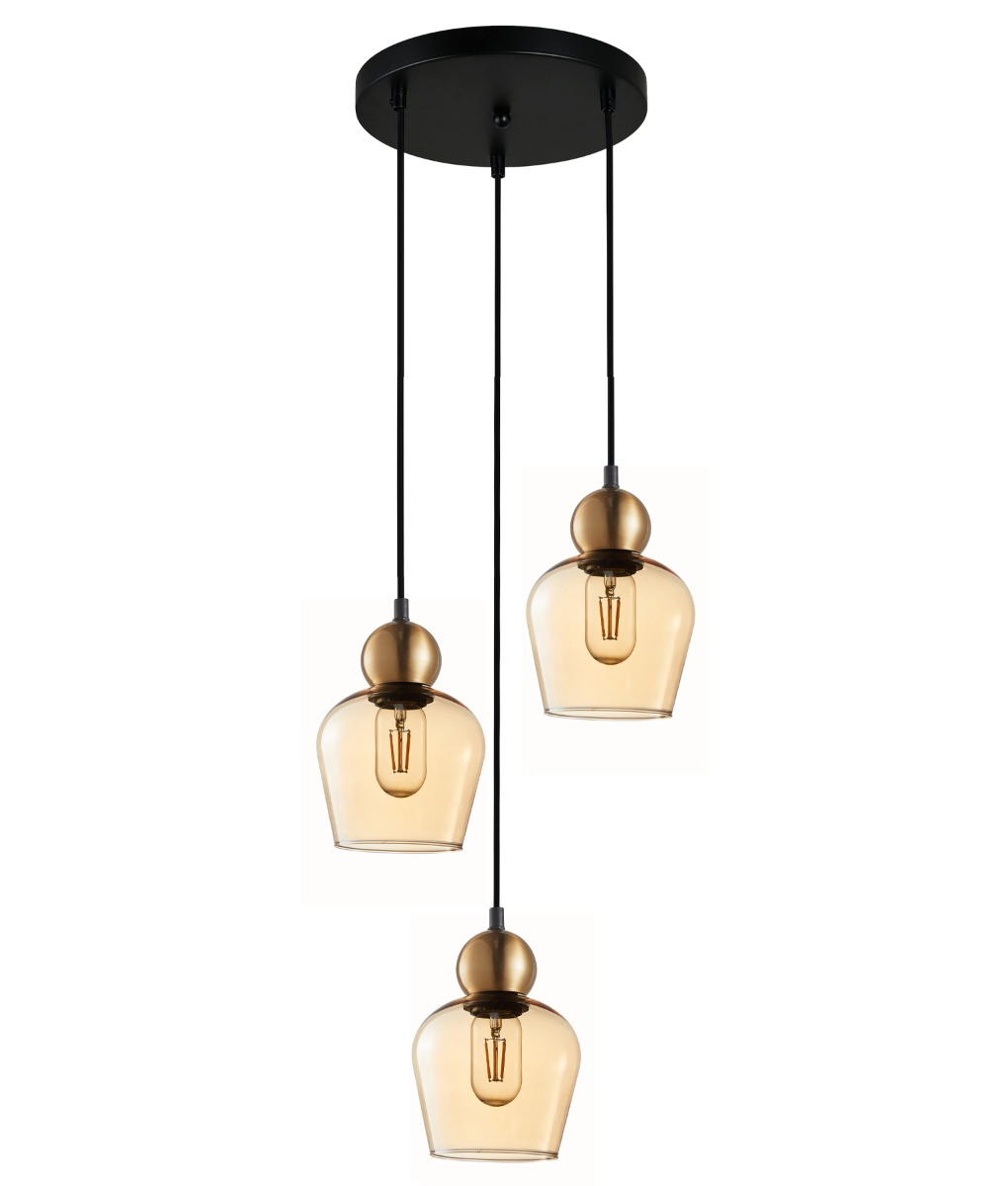 CLA Lighting Champan 3lt Cord drop pendant -  Amber Glass 