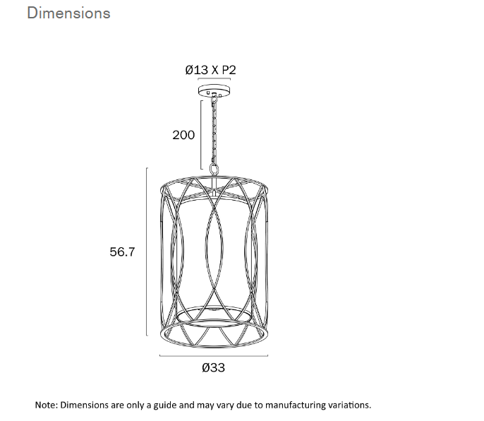 Telbix Lighting Dover33 3LT Pendant Dimensions