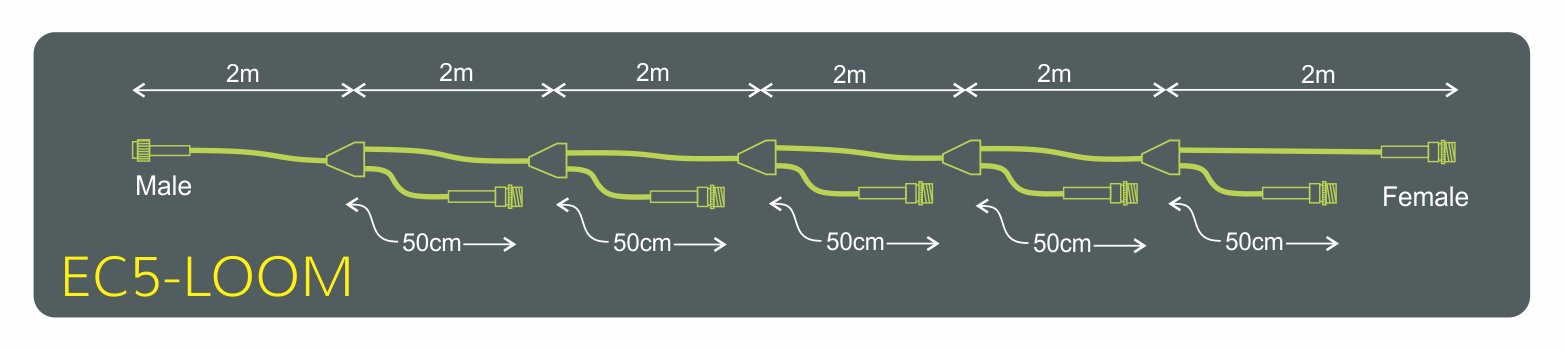 Lumenesk  5 Tail Wiring Loom - Dimension Drawing