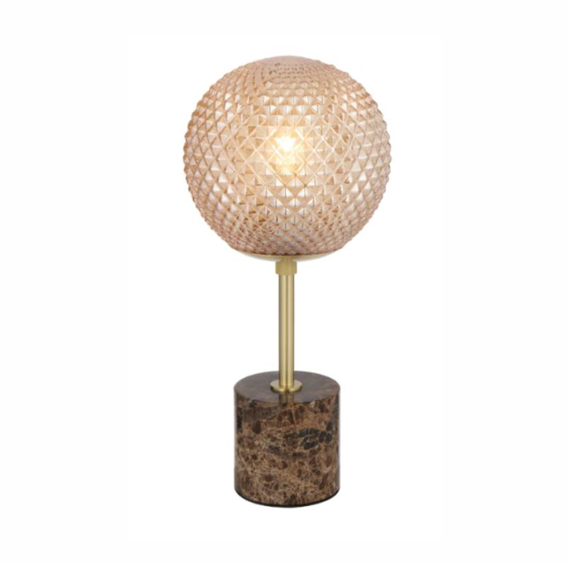 Telbix Elwick Table Lamp - Brown Marble / Amber Glass