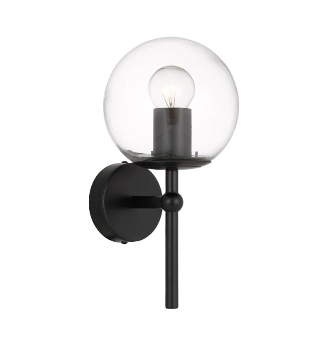 Telbix Eterna 1 Light Wall Light - Matt Black with Clear Glass