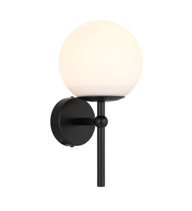Telbix Eterna 1 Light Wall Light - Matt Black with Opal Glass