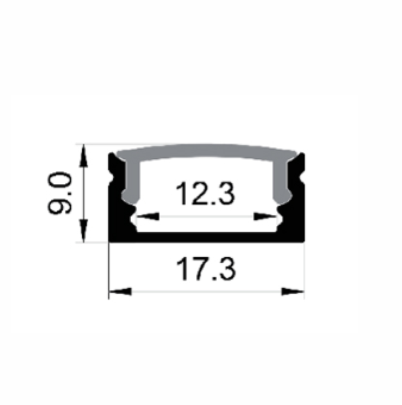 EXT-002 Surface mounted Aluminium Extrusion - White / Opal - Dimensions