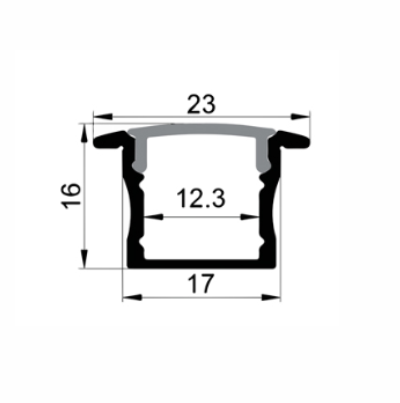EXT-003 Recessed Aluminium Extrusion - Black with smoked diffuser - dimensions
