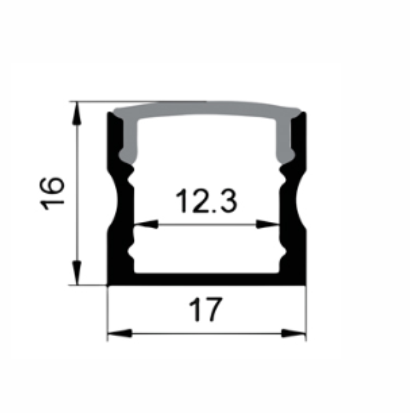 EXT-004 Surface Mounted Extrusion - Silver with Opal diffuser - dimensions