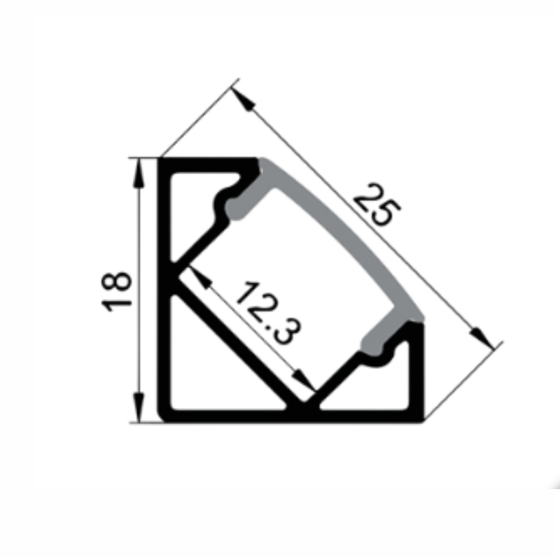 EXT007 Corner Aluminium Extrusion - Silver with Frosted Diffuser- dimensions