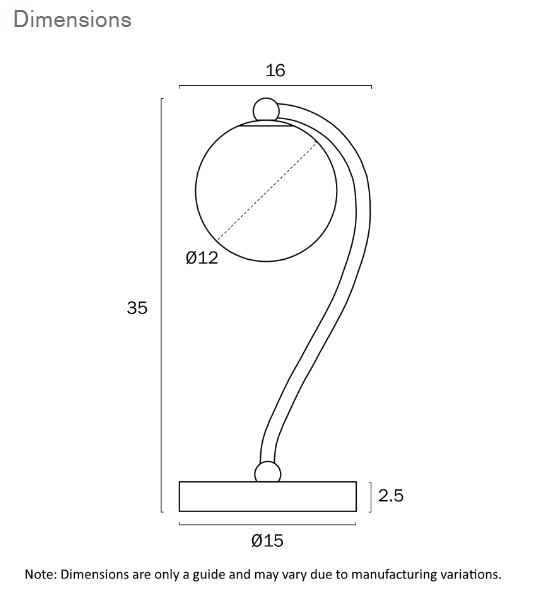 Telbix Lighting Felton Black Tear Table Lamp Dimensions