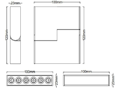 Magnetic Track Fold 10 - 8watt Adjustable wall washer - Dimensions