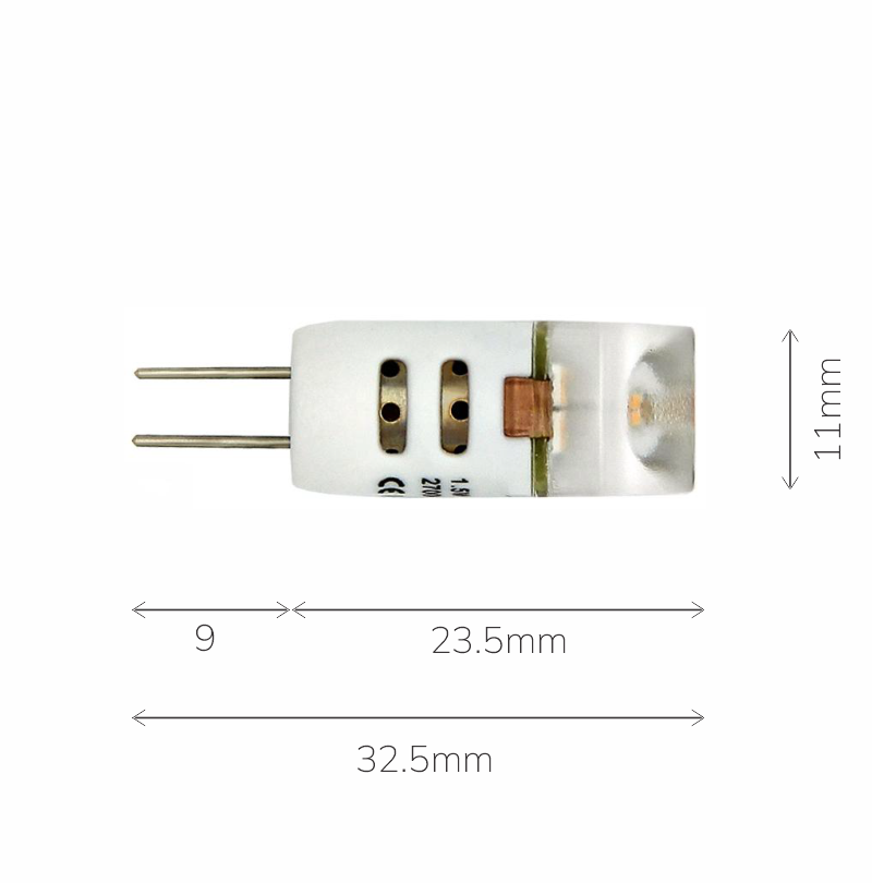 G4 1.5watt LED Bi-Pin Lamp 2700K 12Volts AC or DC - Dimensions