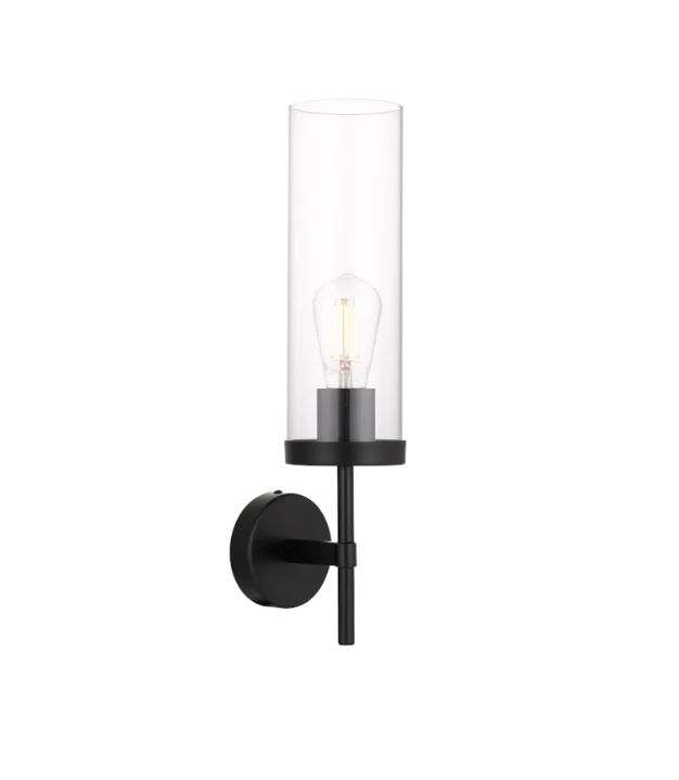 Telbix Garot 1 Light wall lights - Matt black with Clear glass