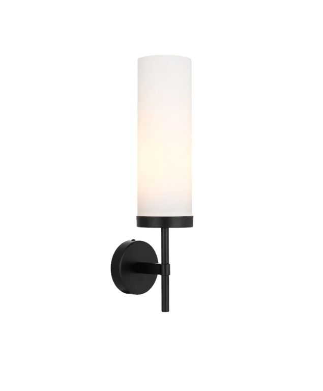Telbix Garot 1 Light wall lights - Matt black with Opal glass