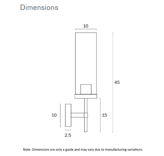 Telbix Garot 1 Light wall lights - Dimensions