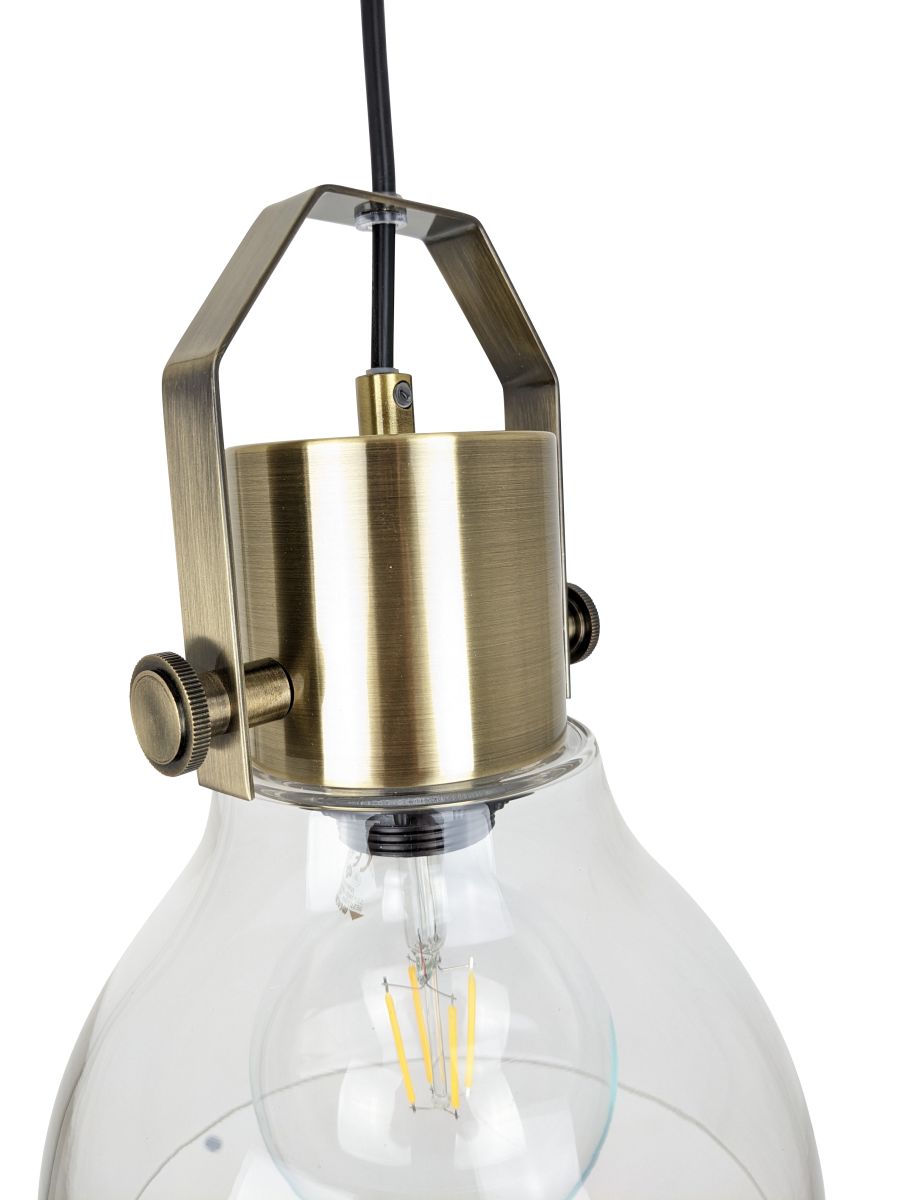 Ailia Imports - Gustav 1 Light pendant Antique Brass / Clear glass - closeup