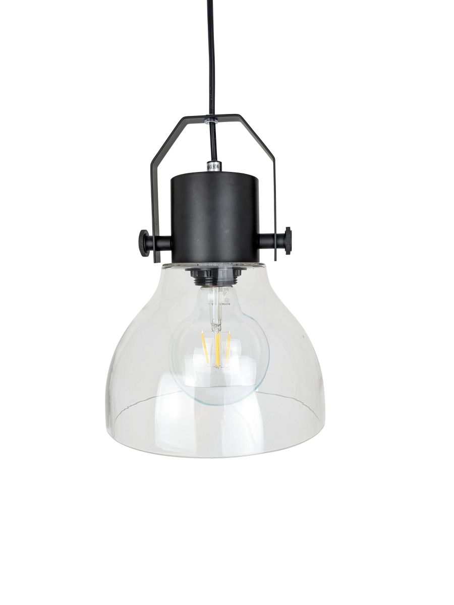 Ailia Imports - Gustav 1 Light pendant Matt Black / Clear Glass