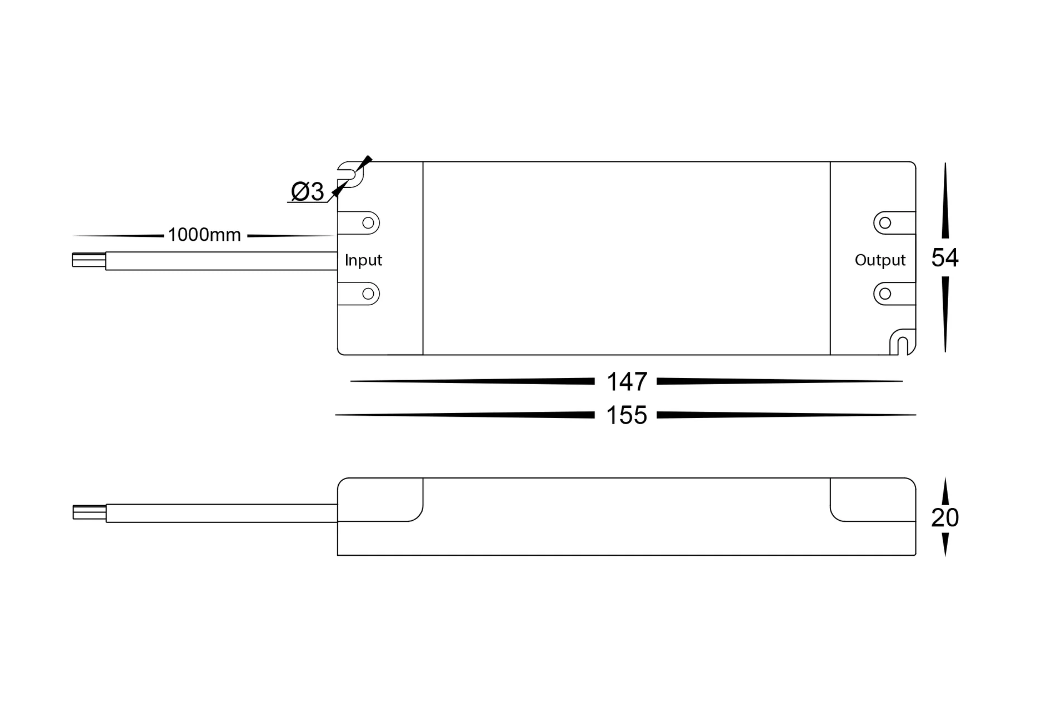 HV9660 30watt 12VDC  Constant Voltage Driver - Dimmable - Dimensions