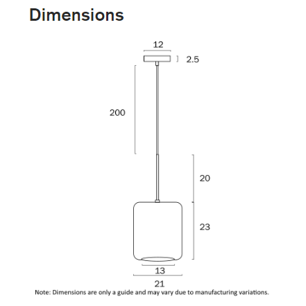 Telbix Korova Small Glass Pendant lights dimensions