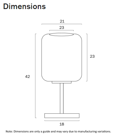 Telbix Korova Small Table Lamp - Dimensions