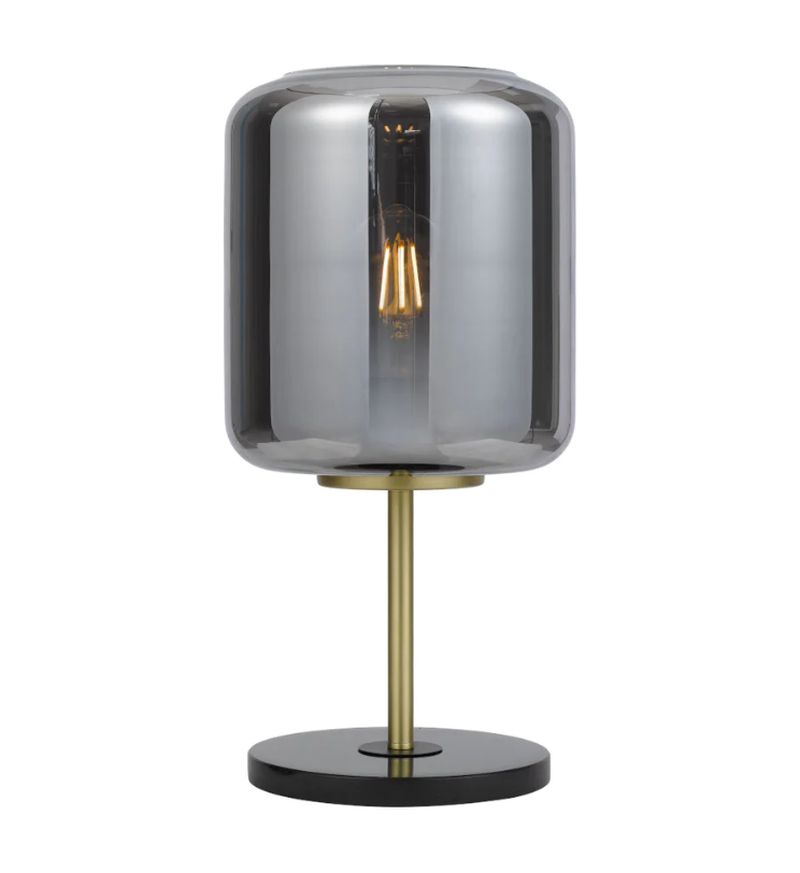Telbix Korova Small Table Lamp - Smoke Glass / Black / Brass