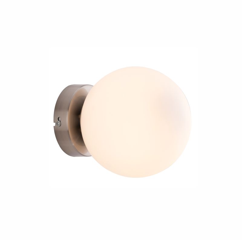 Mercator Lana 1 Light wall light - Satin Chrome with Opal glass
